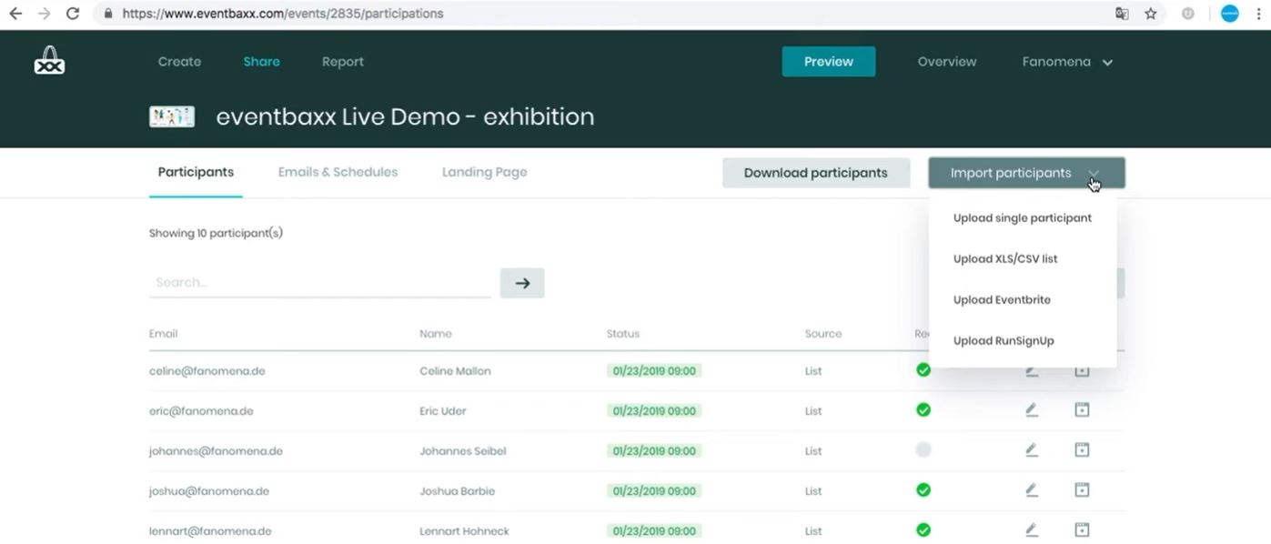 screenshot of Fanomena Events